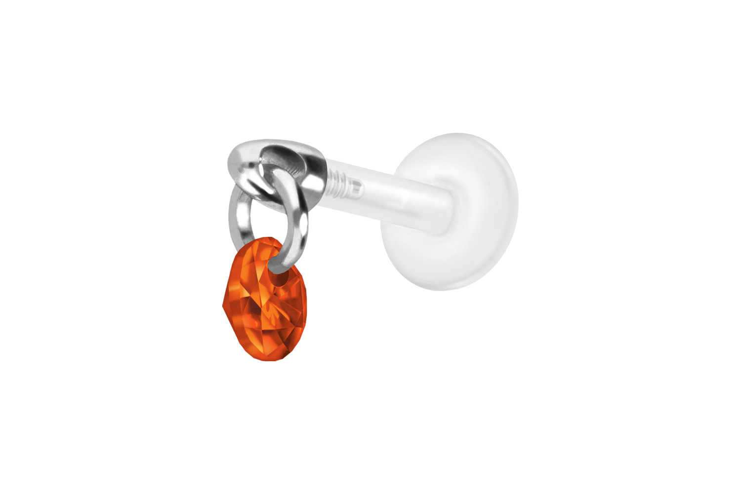 PTFE Labret Piercing mit Innengewinde + Titan-Aufsatz RUNDER KRISTALL